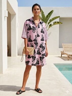 Marc Cain powder pink African elephant print shirt dress - size 44 (14)